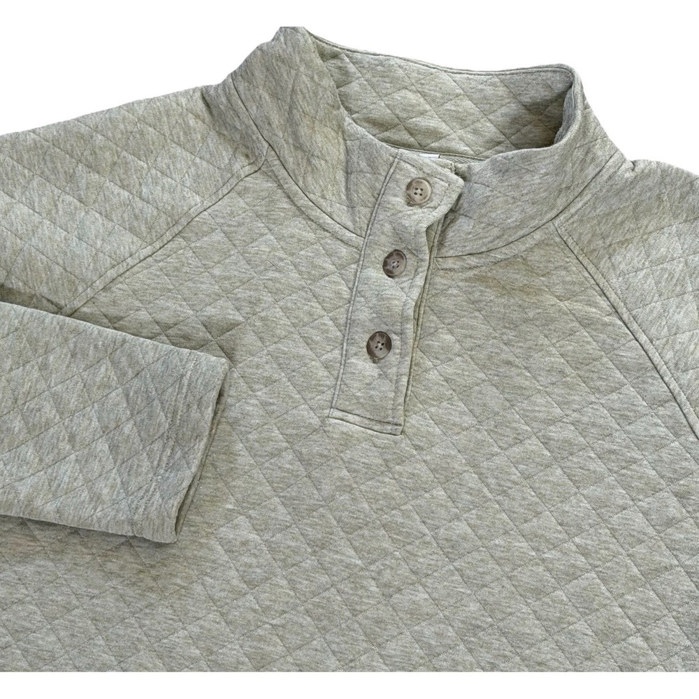 Women's Eddie Bauer Pullover 1/4 Button Quilted Green XL Sweatshirt Gorpcore
